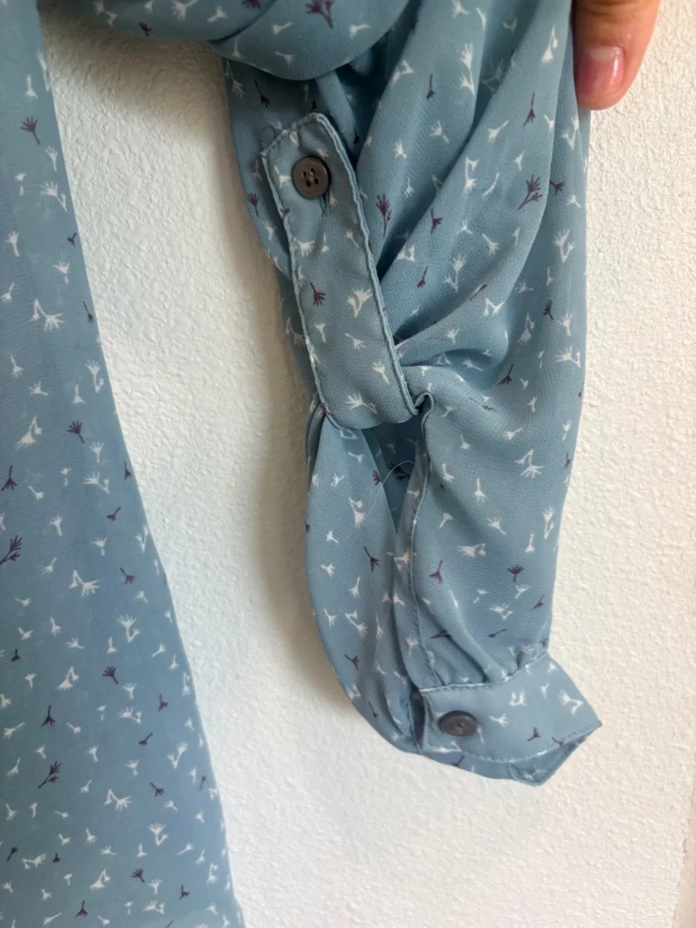 LOFT Dusty Blue Printed V-Neck Button-Front Blouse - Picture 4 of 7